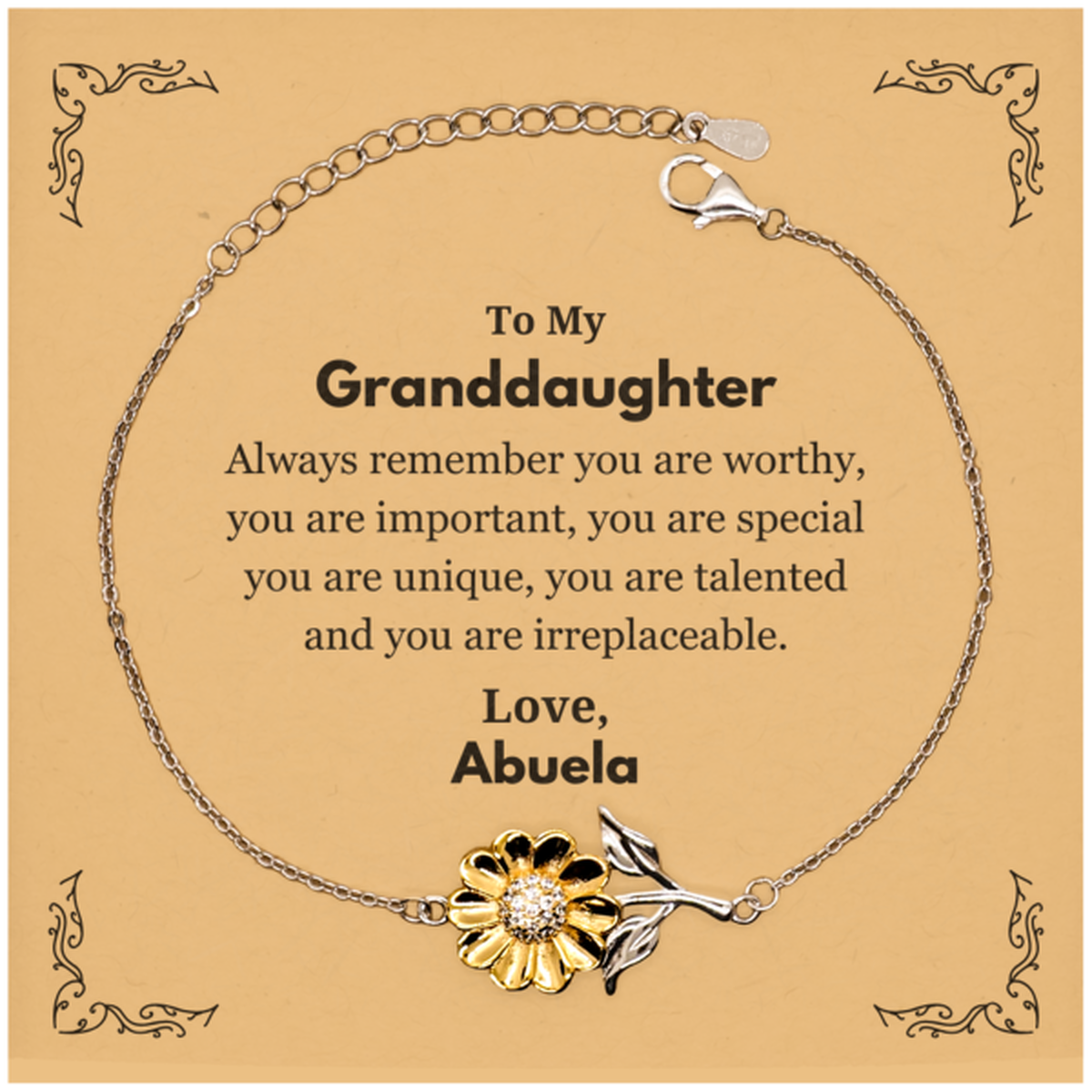 Granddaughter Sunflower Bracelet - Always Remember You Are Worthy | Birthday Gift