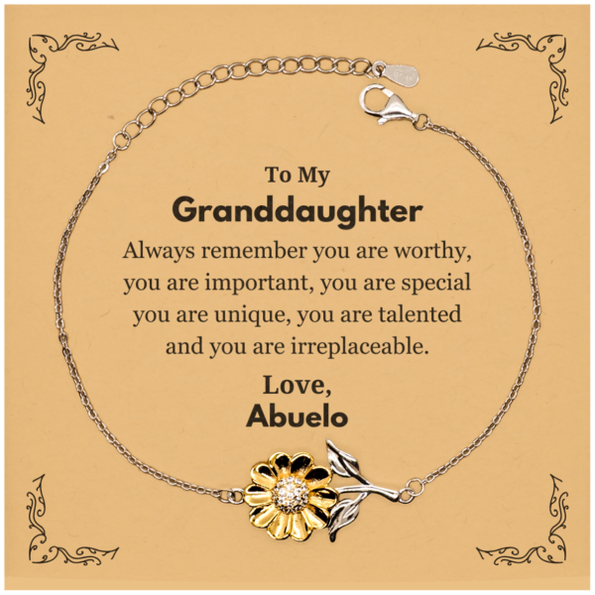 Granddaughter Sunflower Bracelet - Always Remember You Are Worthy | Birthday & Graduation Gift