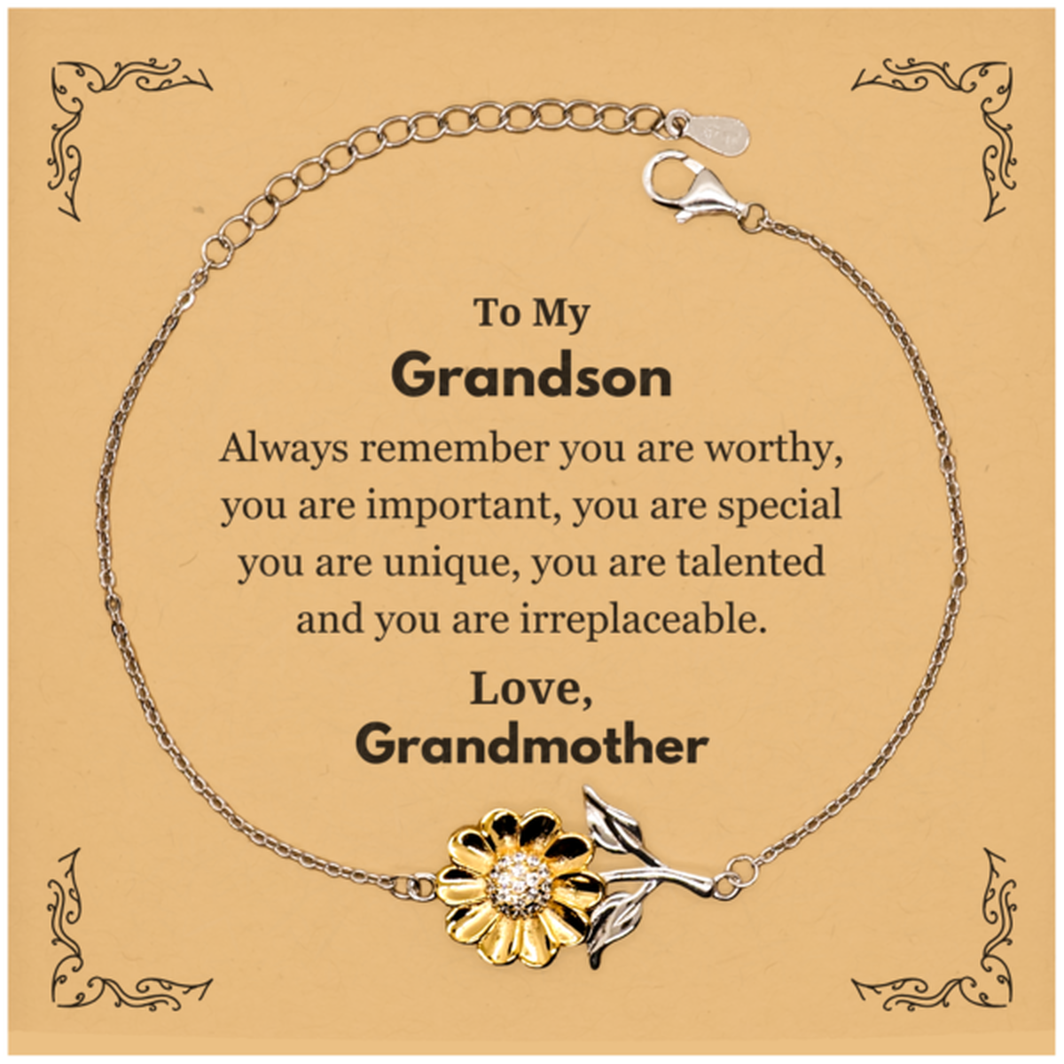Grandson Sunflower Bracelet - Always Remember You Are Worthy | Birthday and Graduation Gift