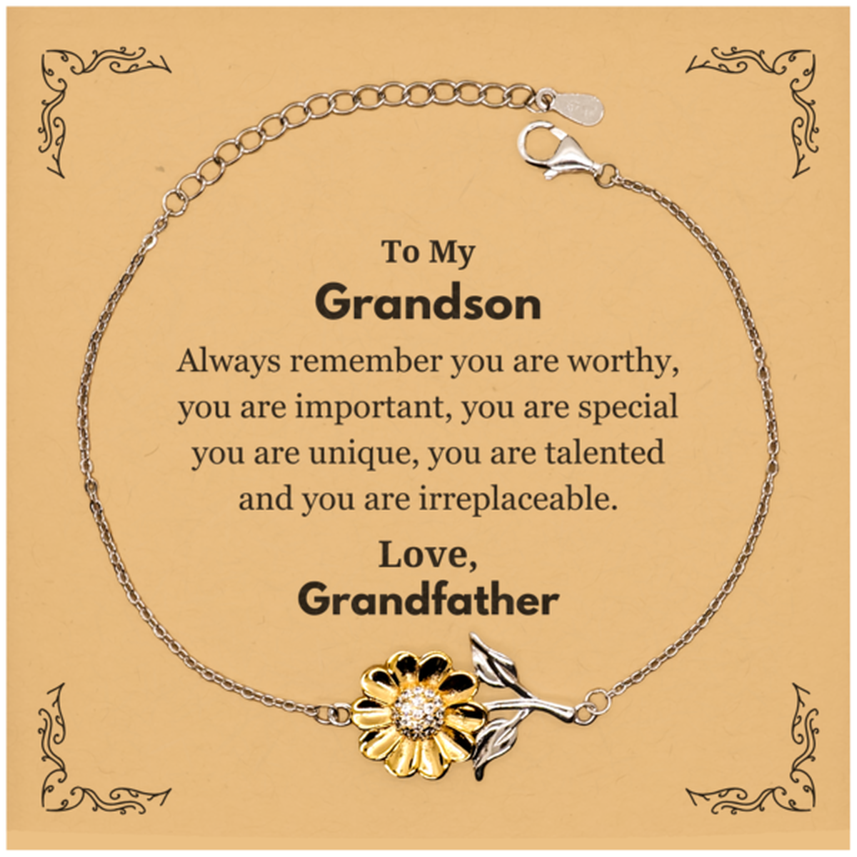 Grandson Sunflower Bracelet - Always Remember You Are Worthy | Graduation Gift