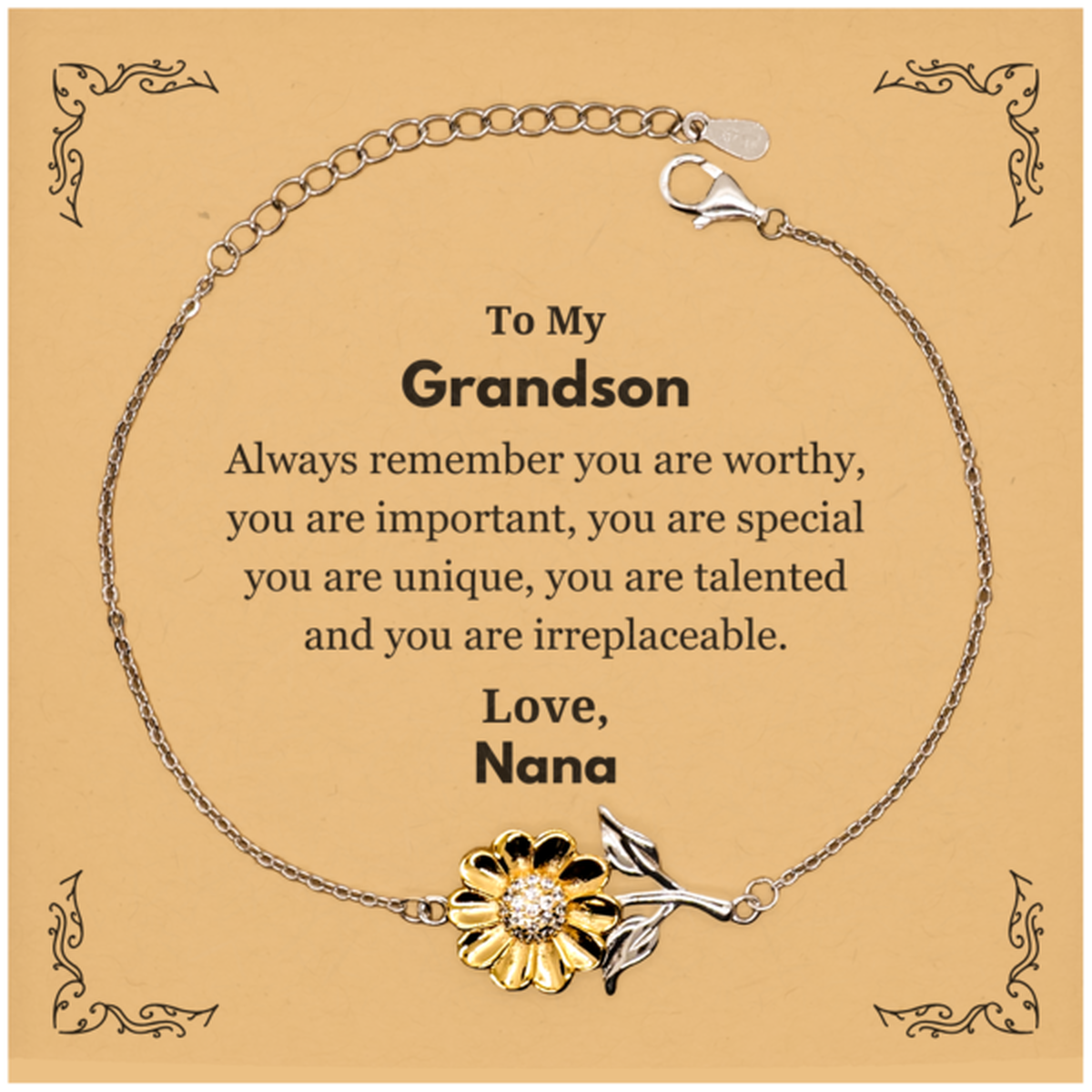 Grandson Sunflower Bracelet - Always Remember You Are Worthy | Birthday Gift