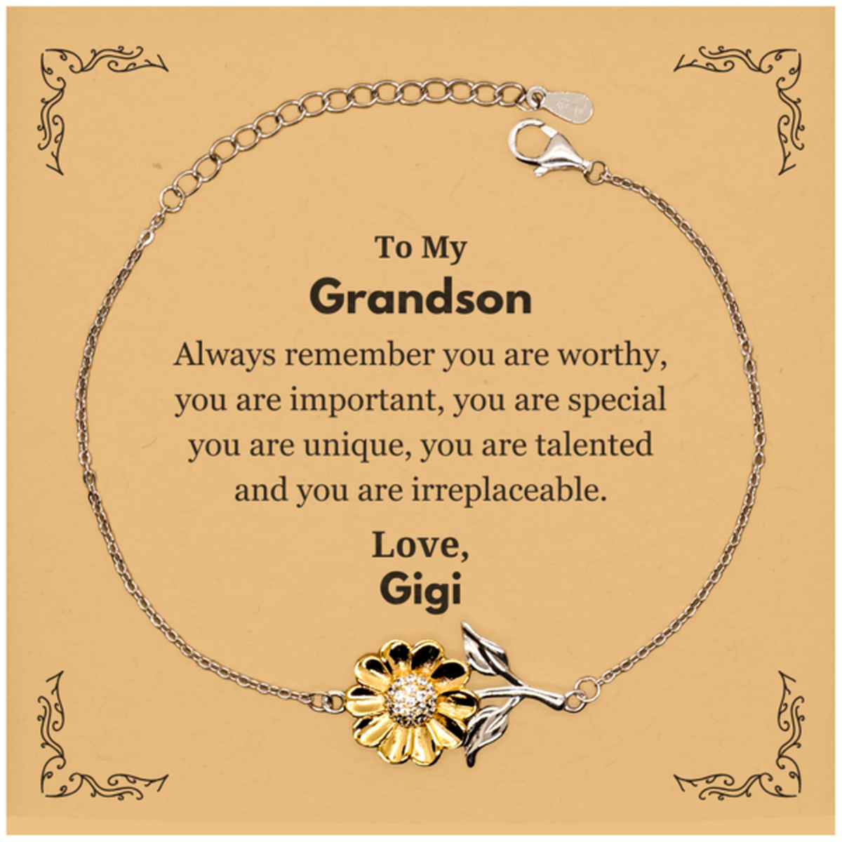 Grandson Sunflower Bracelet - Always Remember You Are Worthy | Birthday Gift