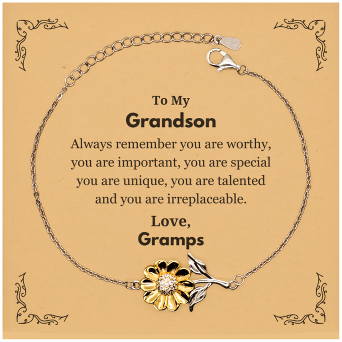 Grandson Sunflower Bracelet - Always Remember You Are Worthy | Graduation Gift