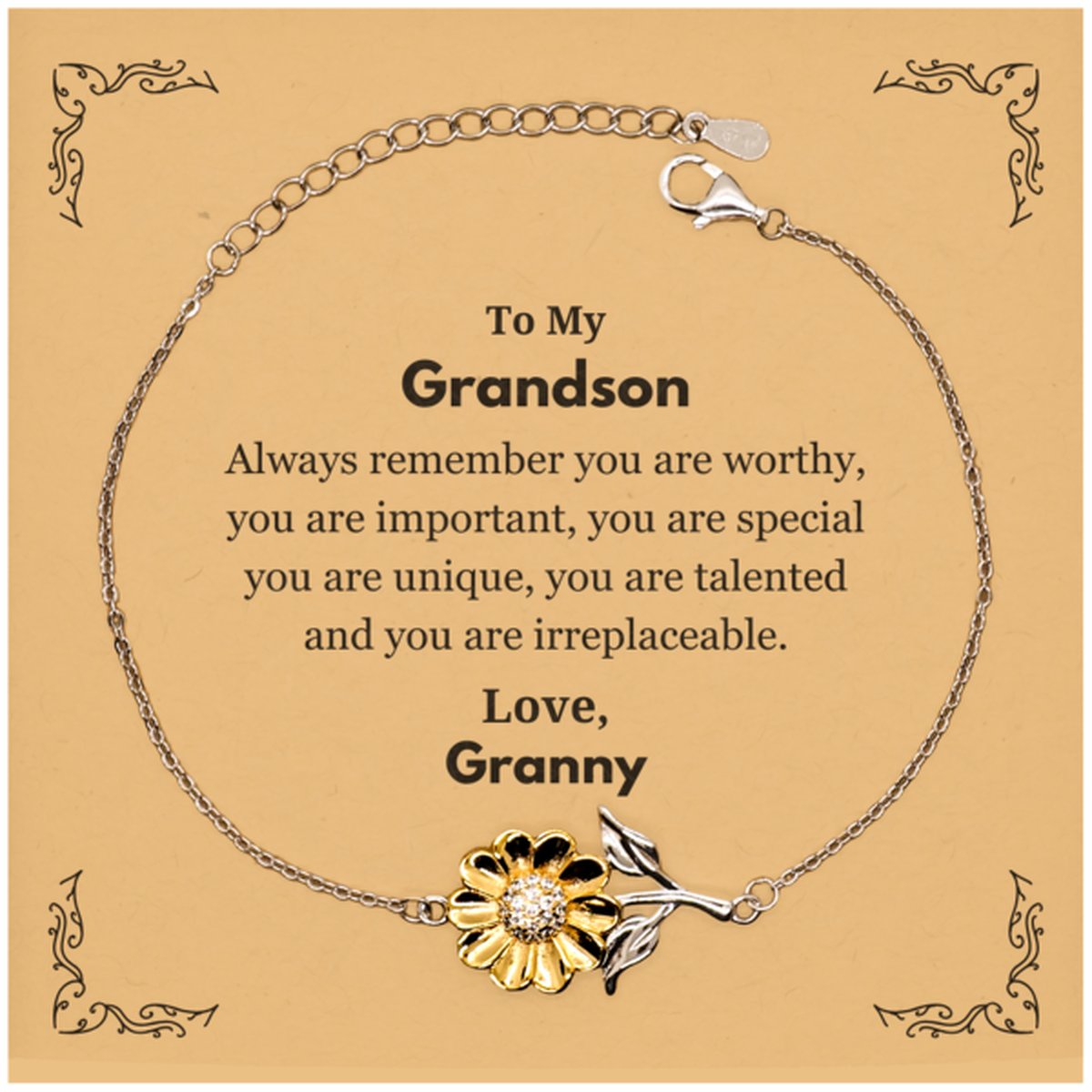 Grandson Sunflower Bracelet - Always Remember You Are Important | Birthday & Graduation Gift