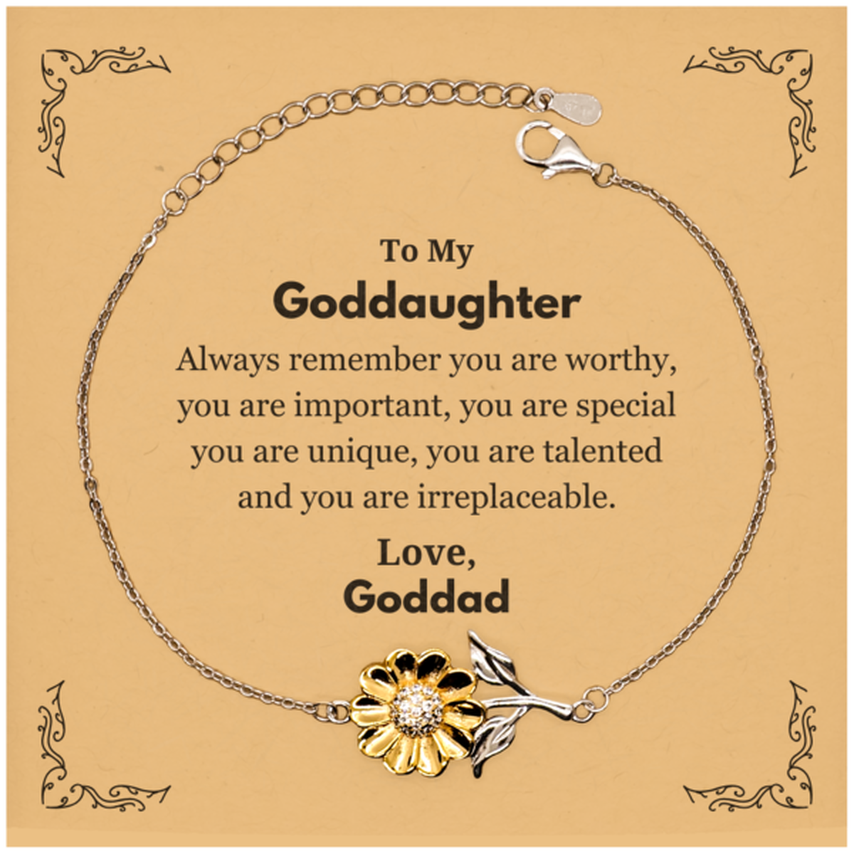 Goddaughter Sunflower Bracelet - Always Remember You Are Wworthy | Birthday & Graduation Gift