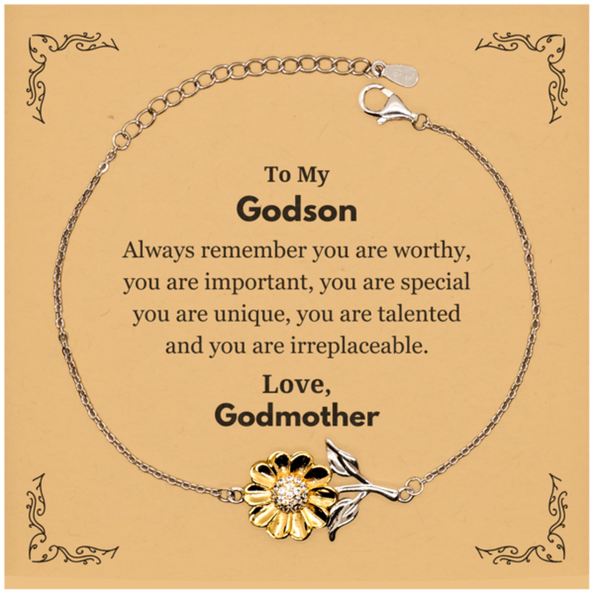 Godson Sunflower Bracelet - Always Remember You Are Worthy | Birthday Gift