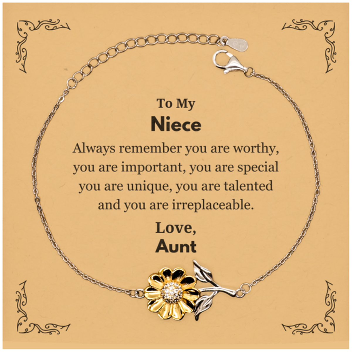 Niece Sunflower Bracelet - Always Remember You Are Worthy | Birthday Gift