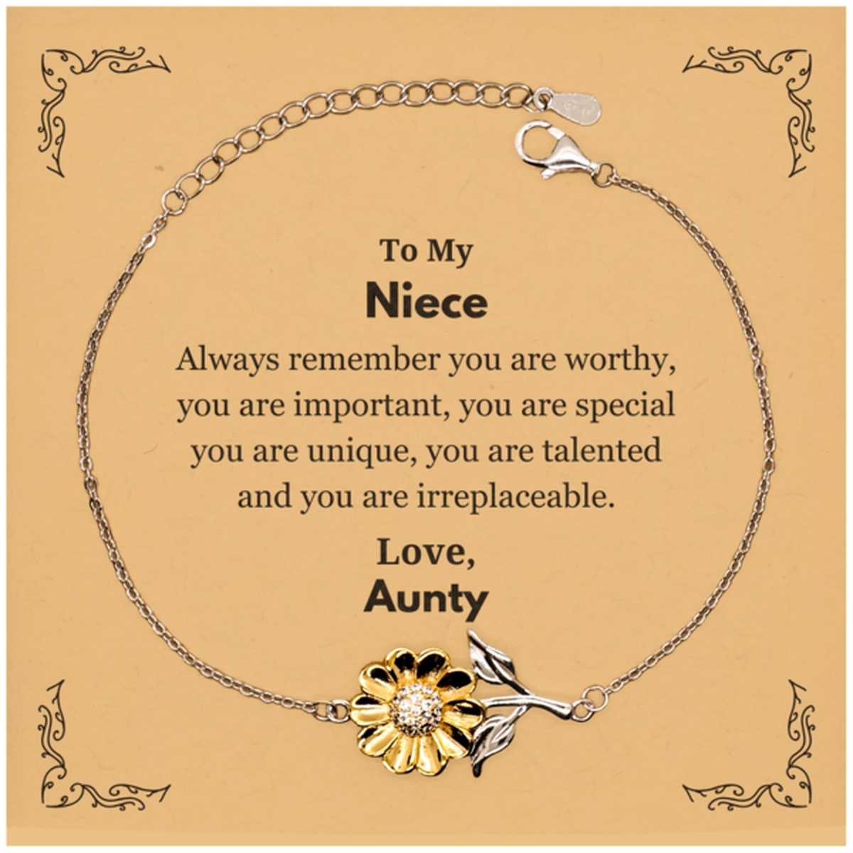 Niece Sunflower Bracelet - Always Remember You Are Worthy | Birthday & Graduation Gift