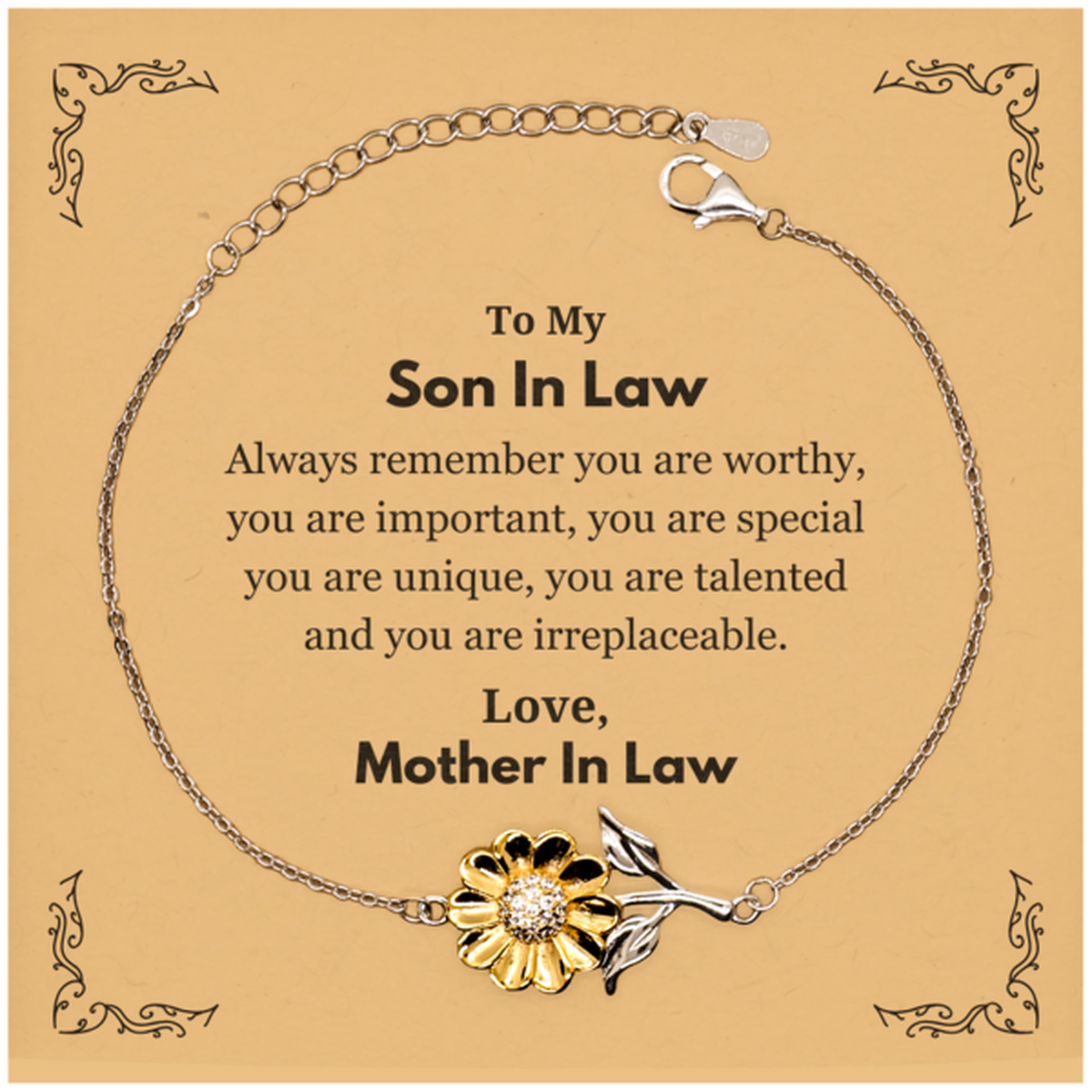 Son In Law Sunflower Bracelet - Always Remember You Are Wworthy | Birthday & Graduation Gift
