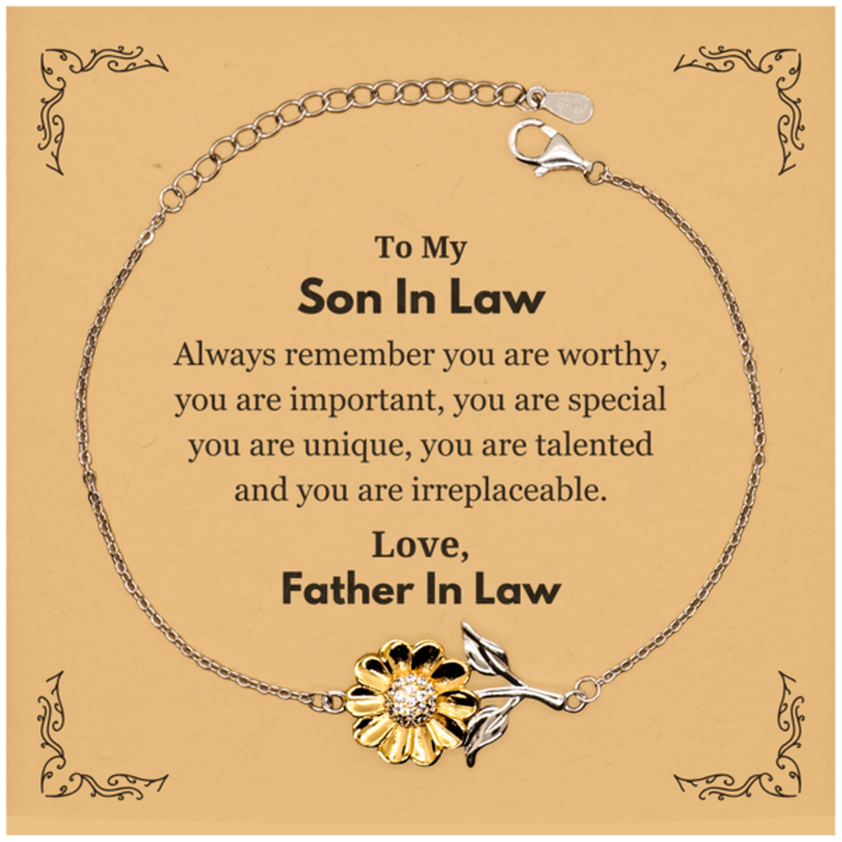 Son In Law Sunflower Bracelet - Always Remember You Are Worthy | Thoughtful Gift