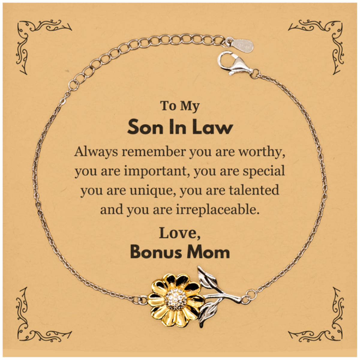 Son In Law Sunflower Bracelet - Always Remember You Are Worthy | Birthday Gift