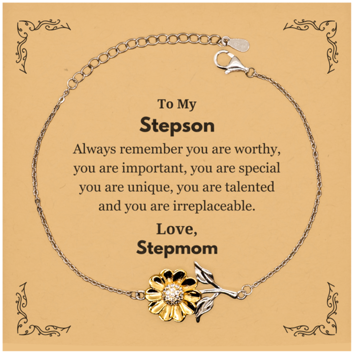 Stepson Birthday Gifts from Stepmom, Inspirational Sunflower Bracelet for Stepson Christmas Graduation Gifts for Stepson Always remember you are worthy, you are important. Love, Stepmom