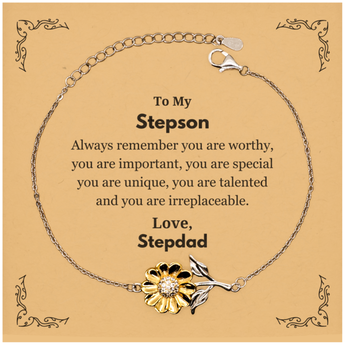 Stepson Birthday Gifts from Stepdad, Inspirational Sunflower Bracelet for Stepson Christmas Graduation Gifts for Stepson Always remember you are worthy, you are important. Love, Stepdad