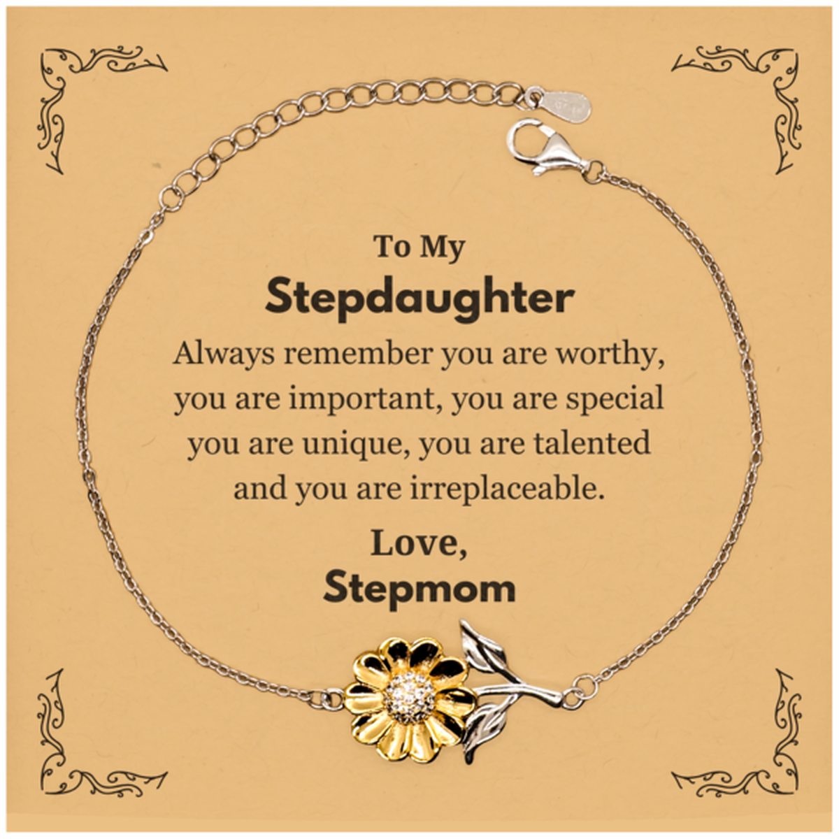Stepdaughter Sunflower Bracelet - Always Remember You Are Worthy | Birthday & Graduation Gift