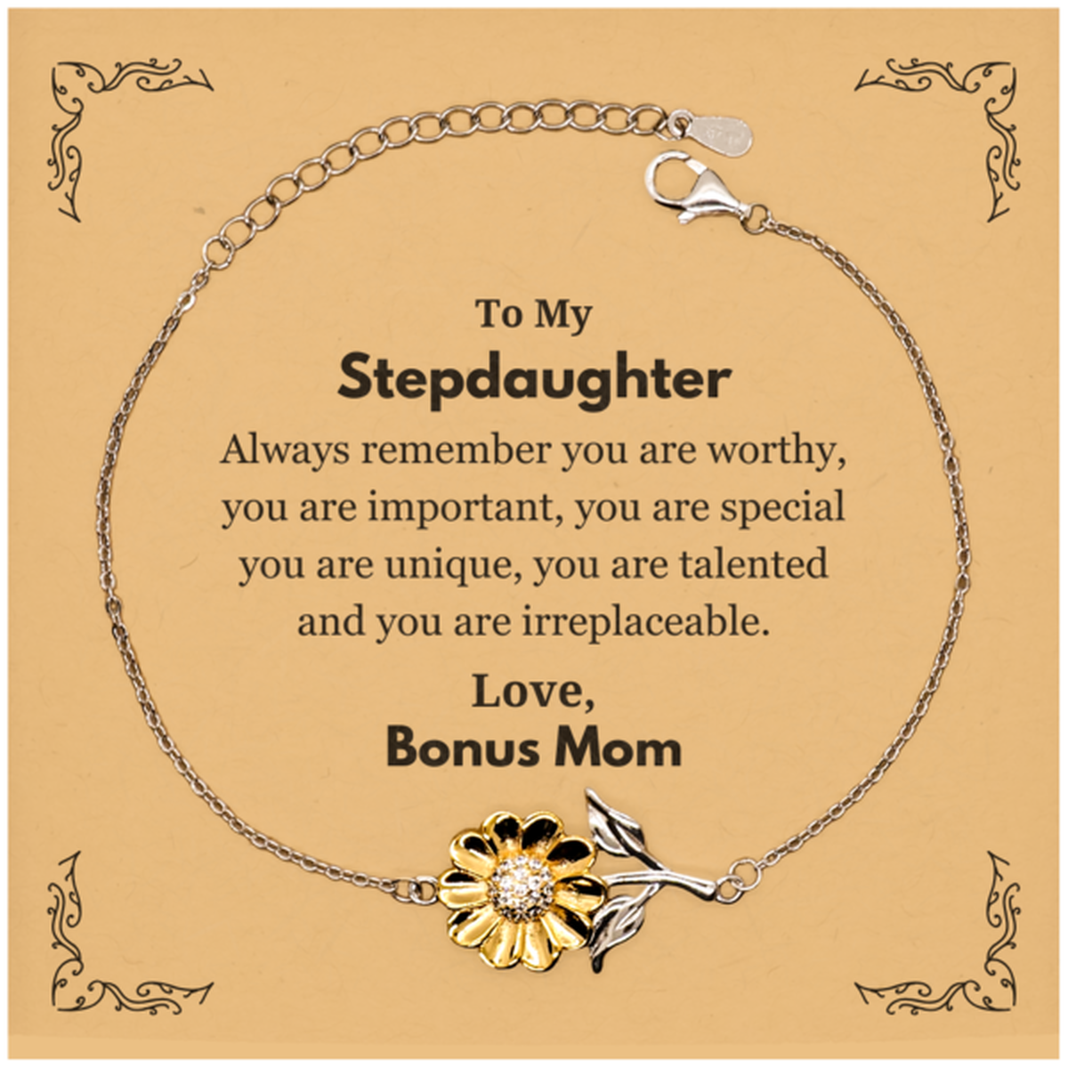 Stepdaughter Sunflower Bracelet - Always Remember You Are Worthy | Birthday & Graduation Gift
