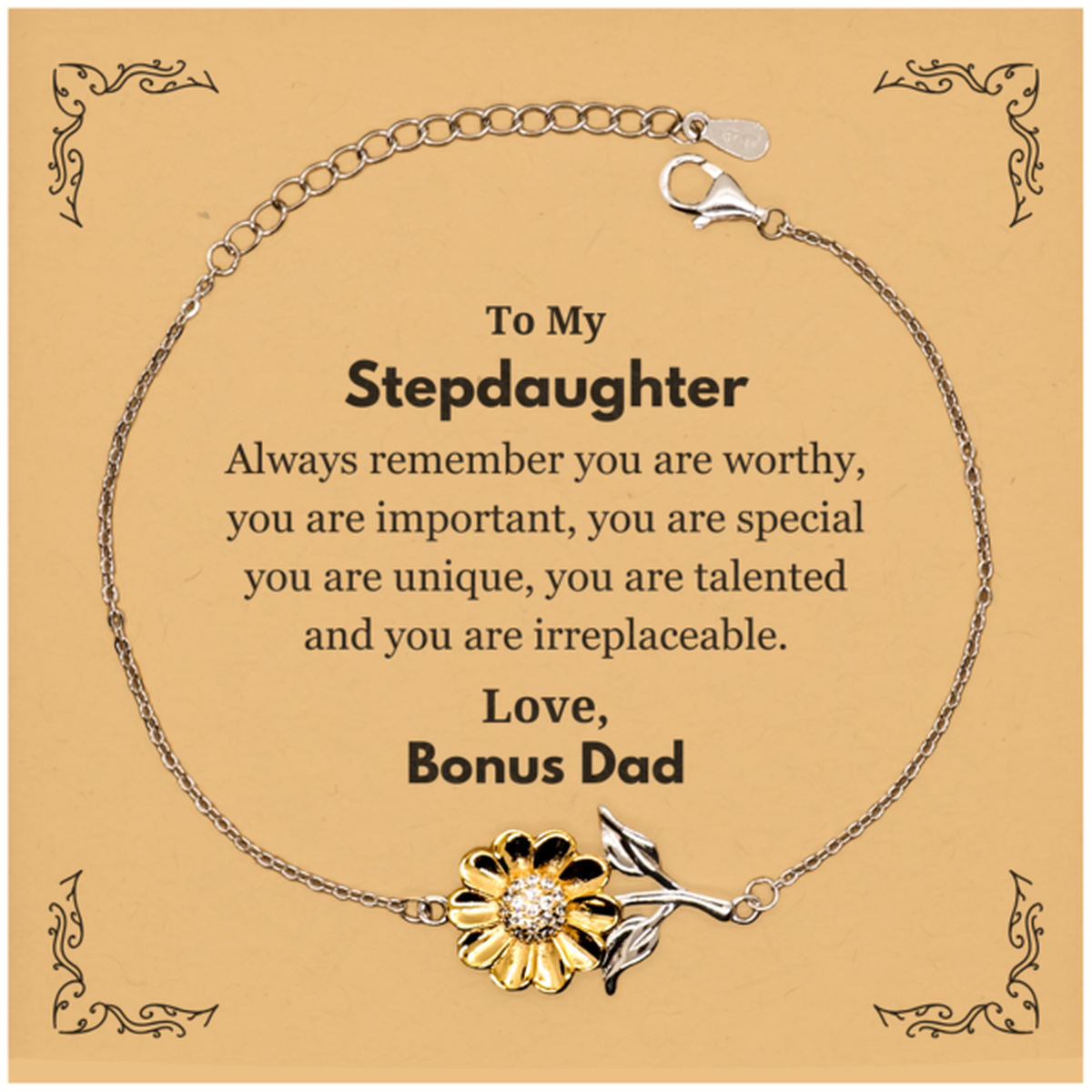 Stepdaughter Sunflower Bracelet - Always Remember You Are Worthy | Birthday & Graduation Gift