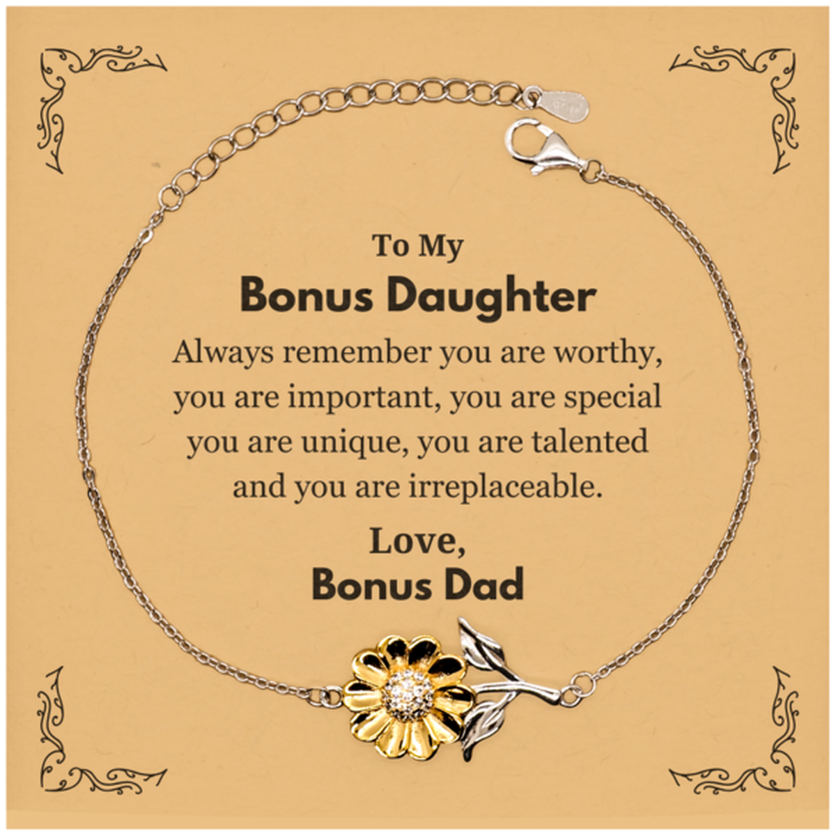 Bonus Daughter Sunflower Bracelet - You Are Worthy Design | Birthday Gift