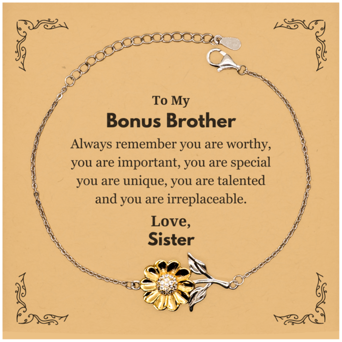 Bonus Brother Sunflower Bracelet - Always Remember You Are Worthy | Birthday Gift