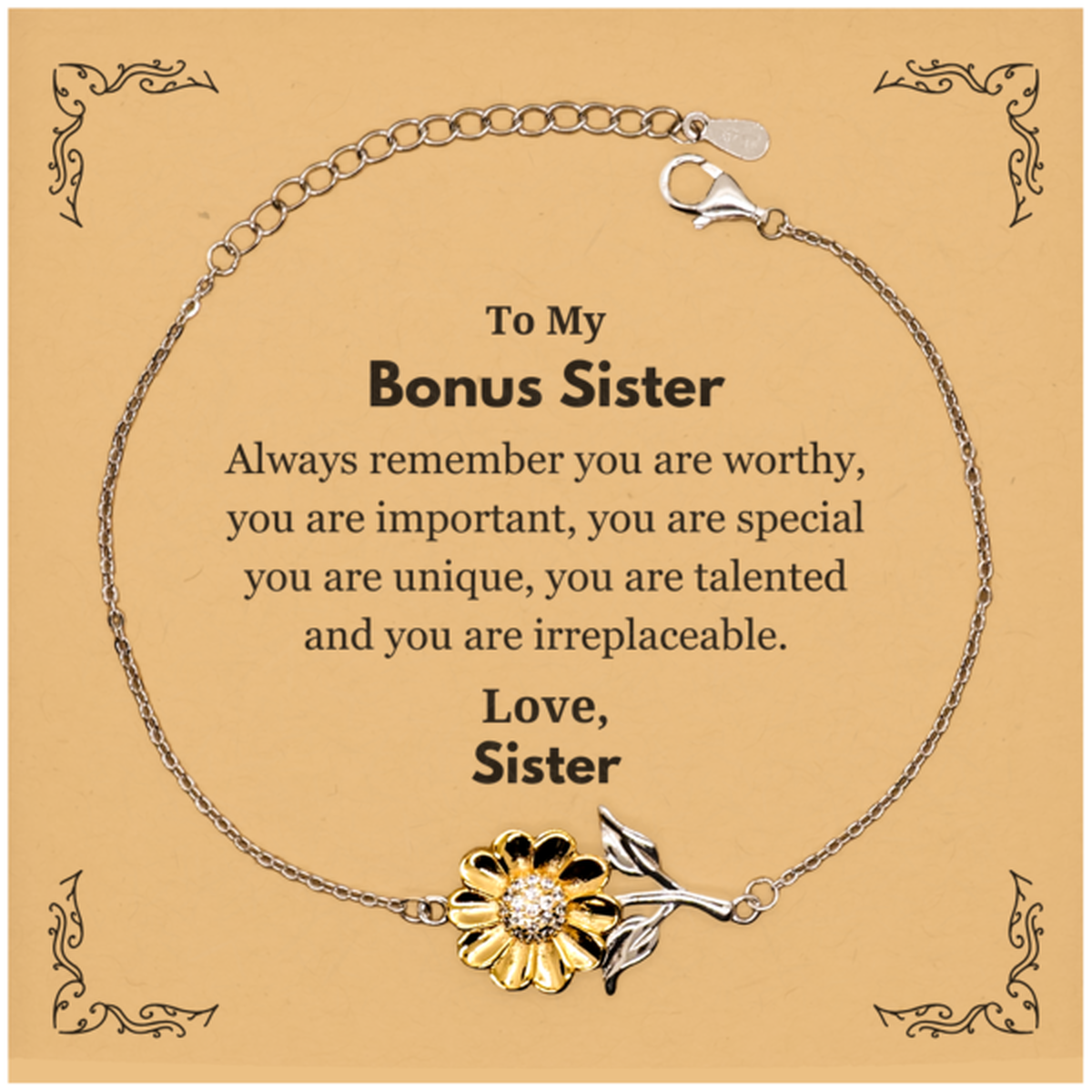 Bonus Sister Sunflower Bracelet - Always Remember You Are Worthy | Birthday Gift