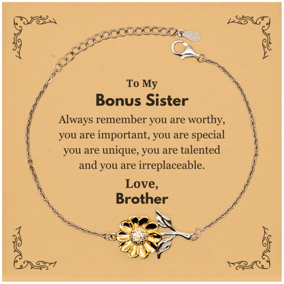 Bonus Sister Sunflower Bracelet - Always Remember You Are Worthy | Birthday Gift