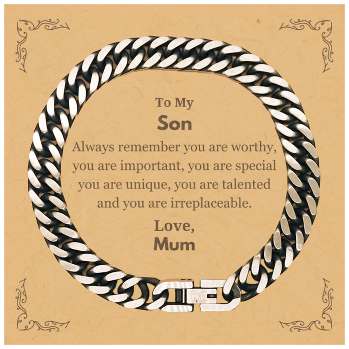 Son Birthday Gifts from Mum, Inspirational Cuban Link Chain Bracelet for Son Christmas Graduation Gifts for Son Always remember you are worthy, you are important. Love, Mum