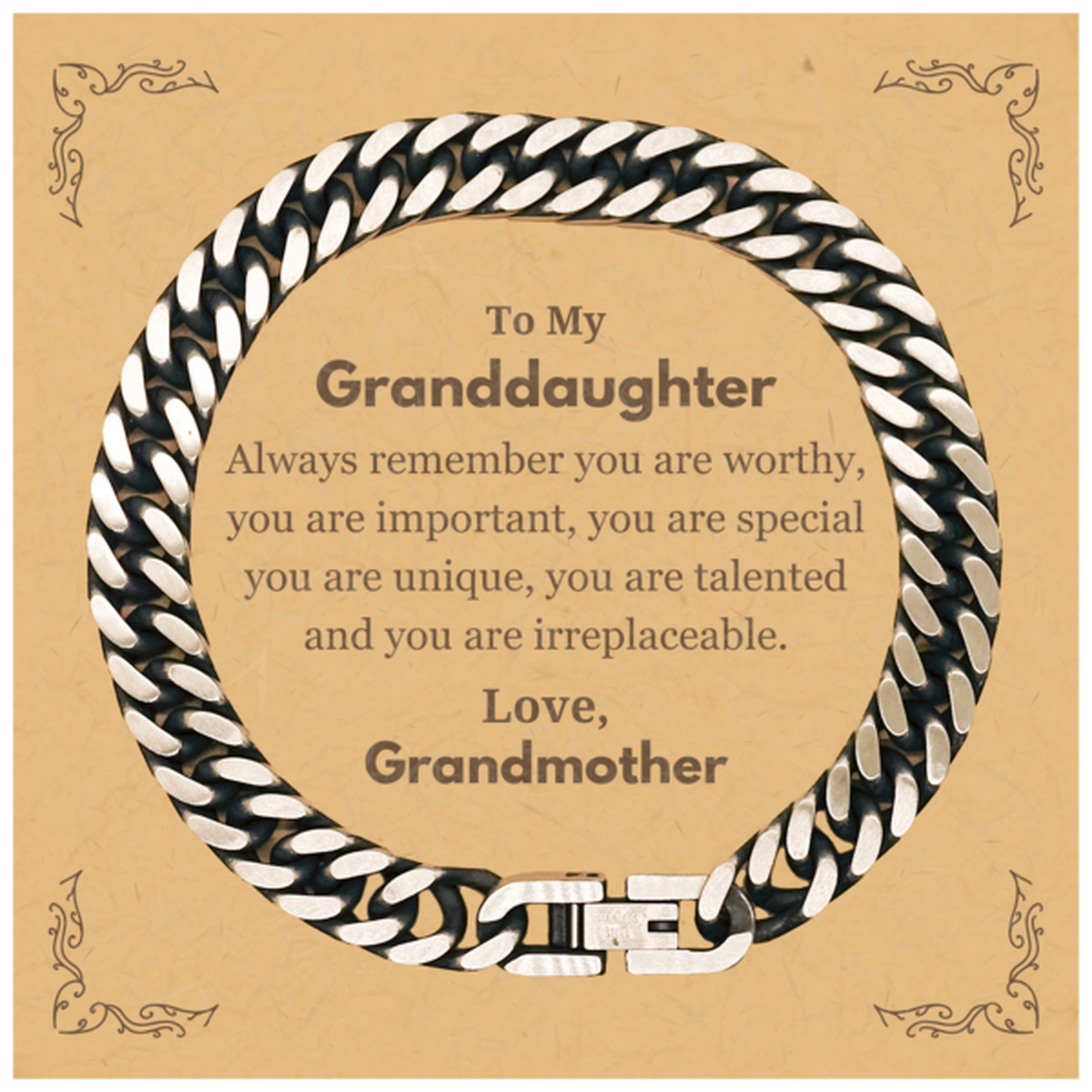 Granddaughter Birthday Gifts from Grandmother, Inspirational Cuban Link Chain Bracelet for Granddaughter Christmas Graduation Gifts for Granddaughter Always remember you are worthy, you are important. Love, Grandmother
