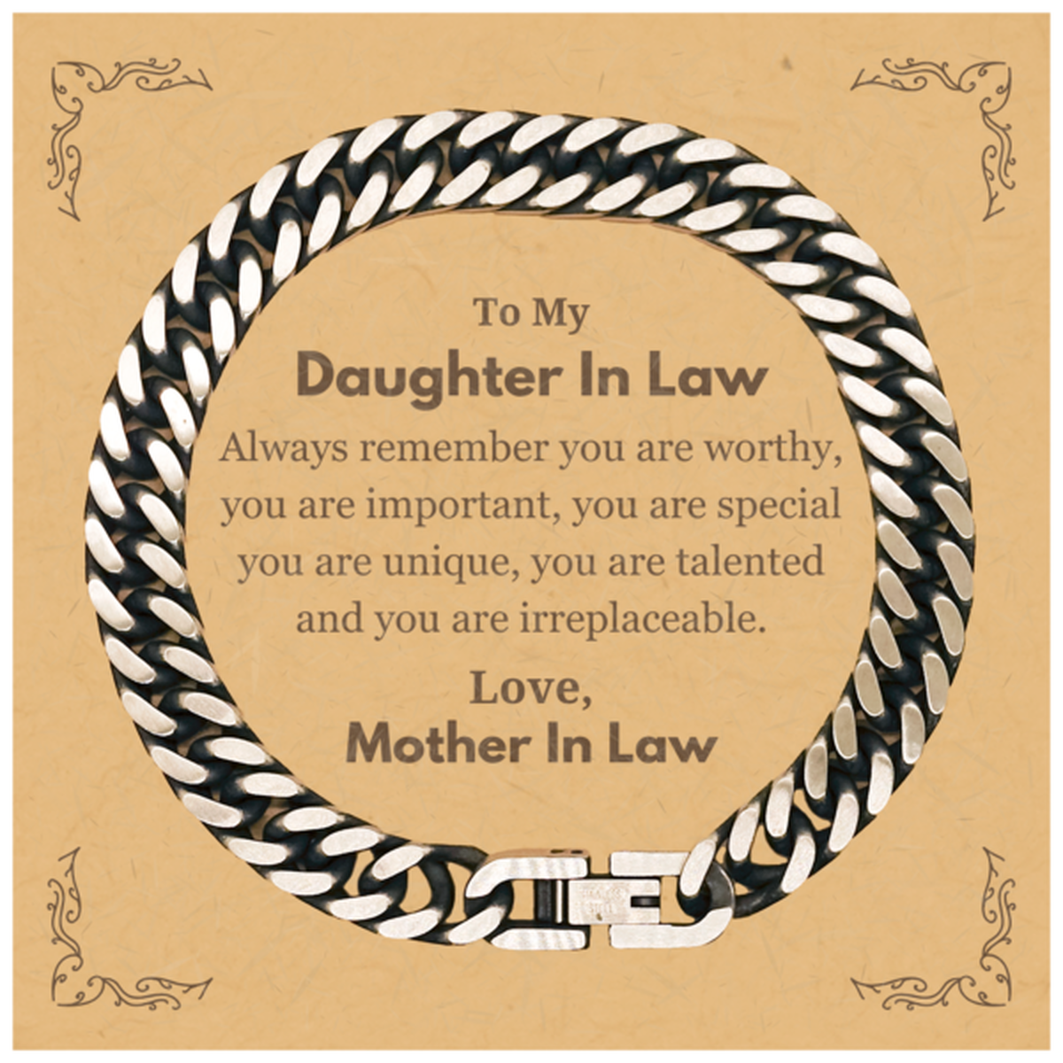 Daughter In Law Birthday Gifts from Mother In Law, Inspirational Cuban Link Chain Bracelet for Daughter In Law Christmas Graduation Gifts for Daughter In Law Always remember you are worthy, you are important. Love, Mother In Law