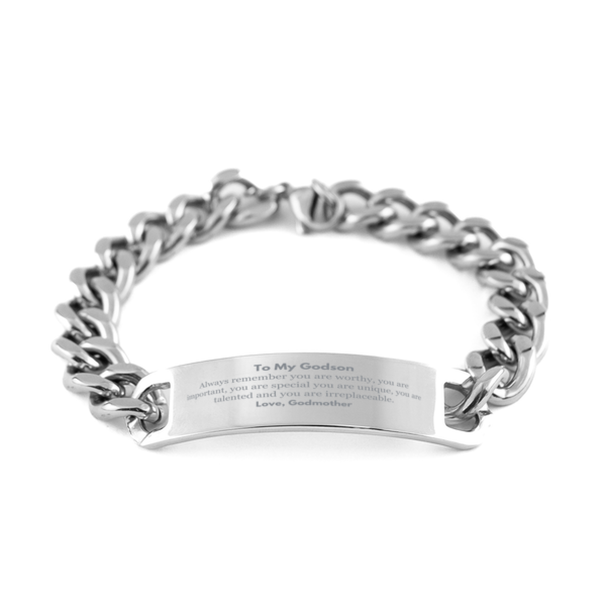 Godson Birthday Gifts from Godmother, Inspirational Cuban Chain Stainless Steel Bracelet for Godson Christmas Graduation Gifts for Godson Always remember you are worthy, you are important. Love, Godmother