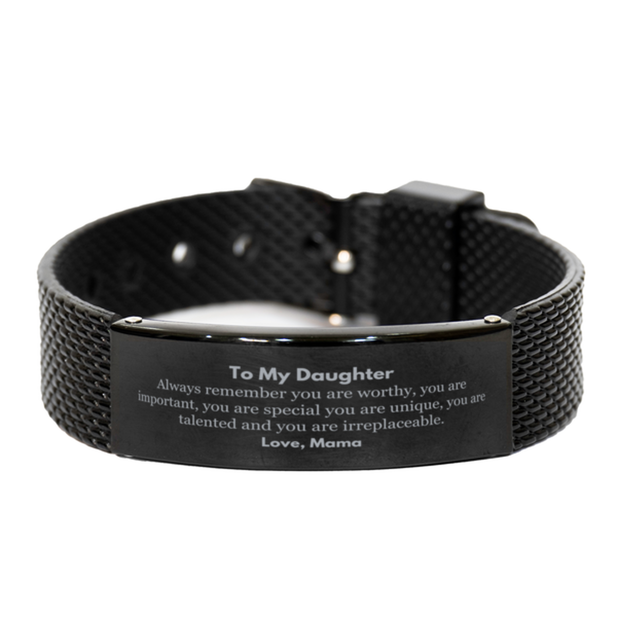 Daughter Birthday Gifts from Mama, Inspirational Black Shark Mesh Bracelet for Daughter Christmas Graduation Gifts for Daughter Always remember you are worthy, you are important. Love, Mama