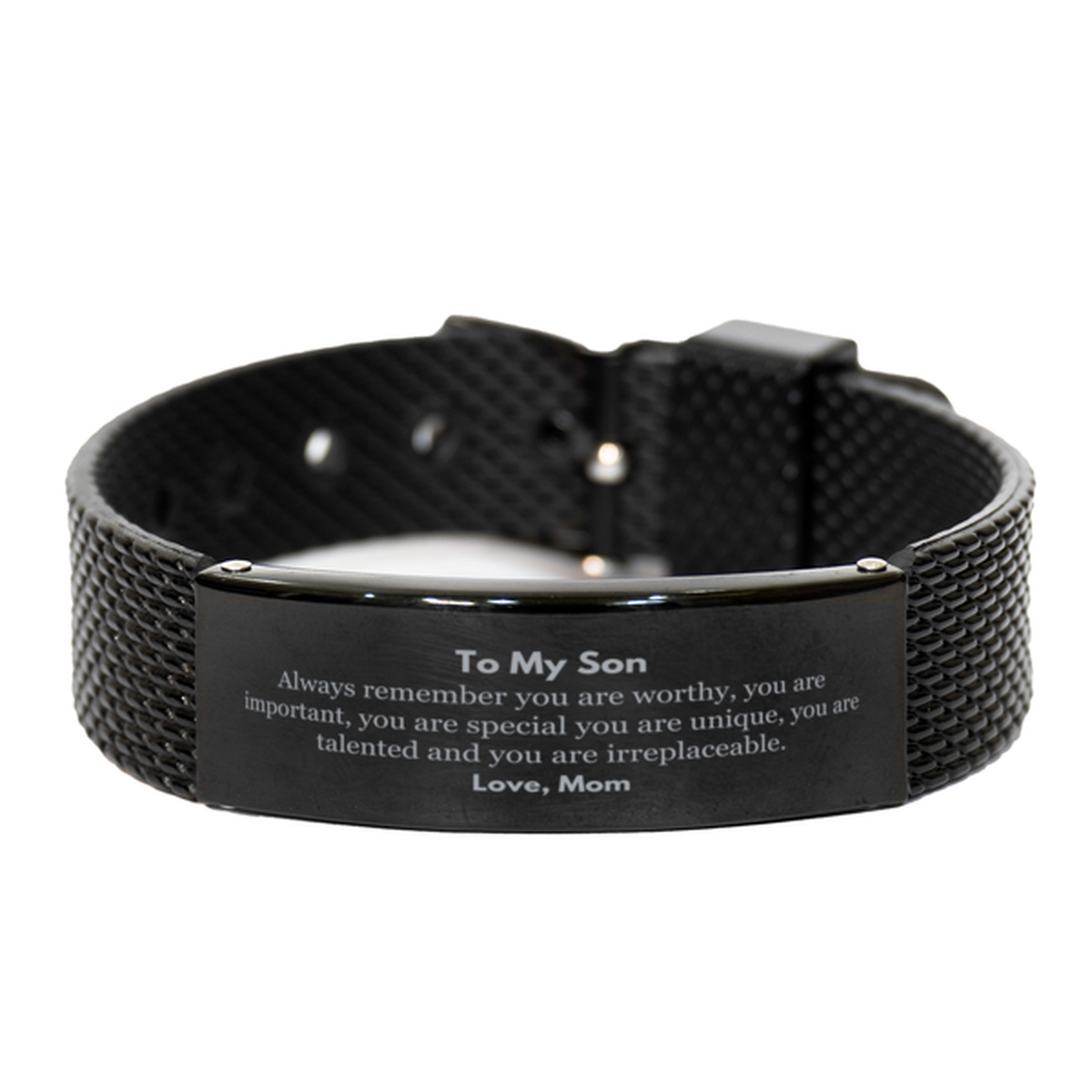Son Birthday Gifts from Mom, Inspirational Black Shark Mesh Bracelet for Son Christmas Graduation Gifts for Son Always remember you are worthy, you are important. Love, Mom