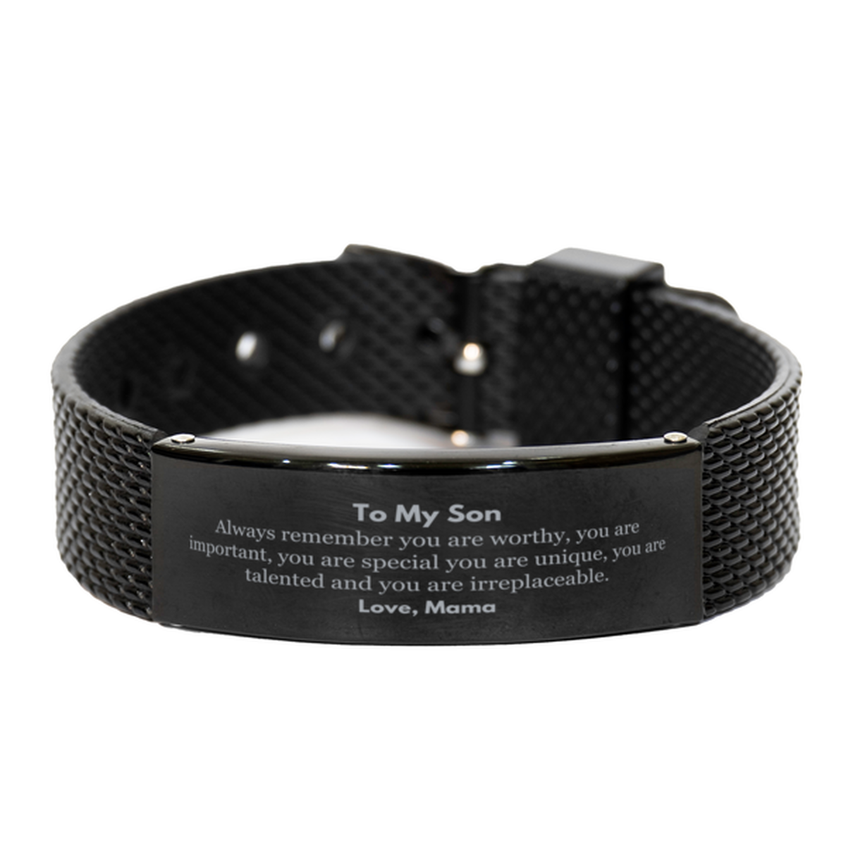 Son Birthday Gifts from Mama, Inspirational Black Shark Mesh Bracelet for Son Christmas Graduation Gifts for Son Always remember you are worthy, you are important. Love, Mama