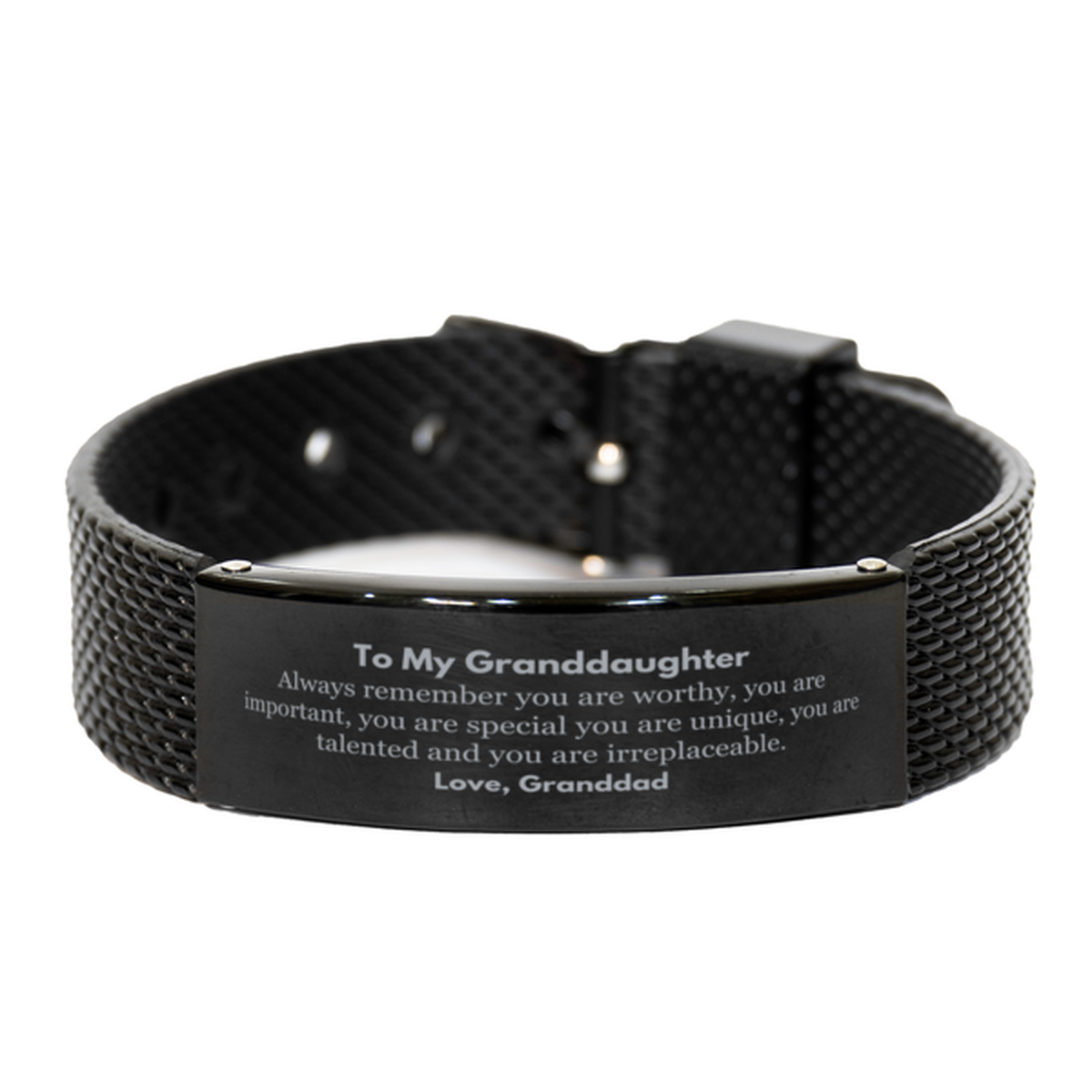 Granddaughter Birthday Gifts from Granddad, Inspirational Black Shark Mesh Bracelet for Granddaughter Christmas Graduation Gifts for Granddaughter Always remember you are worthy, you are important. Love, Granddad