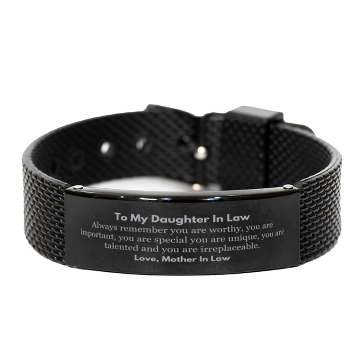 Daughter In Law Birthday Gifts from Mother In Law, Inspirational Black Shark Mesh Bracelet for Daughter In Law Christmas Graduation Gifts for Daughter In Law Always remember you are worthy, you are important. Love, Mother In Law