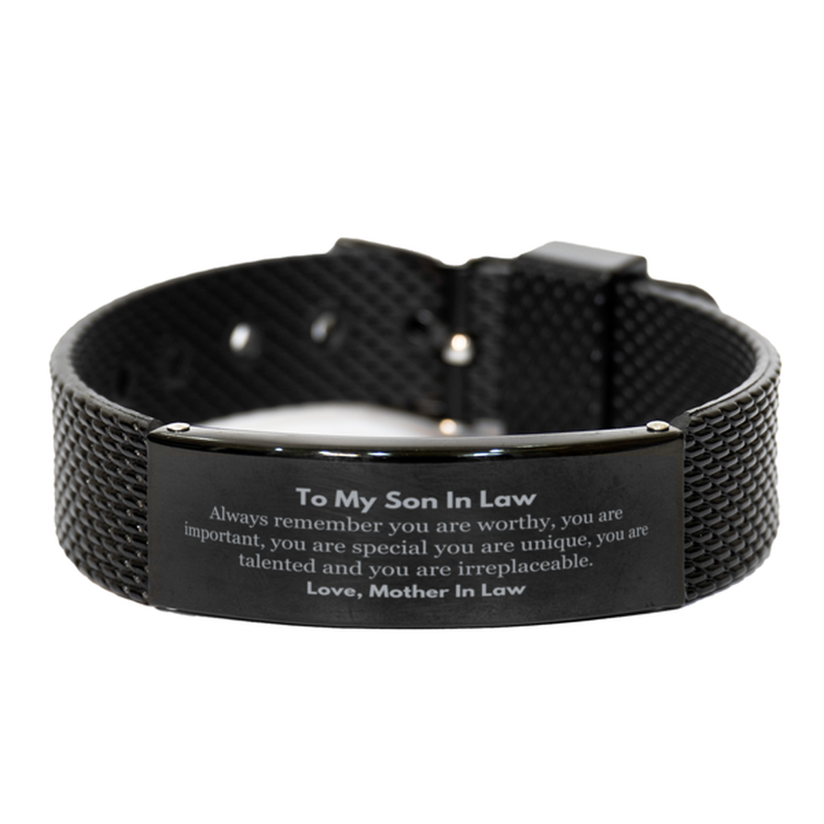 Son In Law Birthday Gifts from Mother In Law, Inspirational Black Shark Mesh Bracelet for Son In Law Christmas Graduation Gifts for Son In Law Always remember you are worthy, you are important. Love, Mother In Law