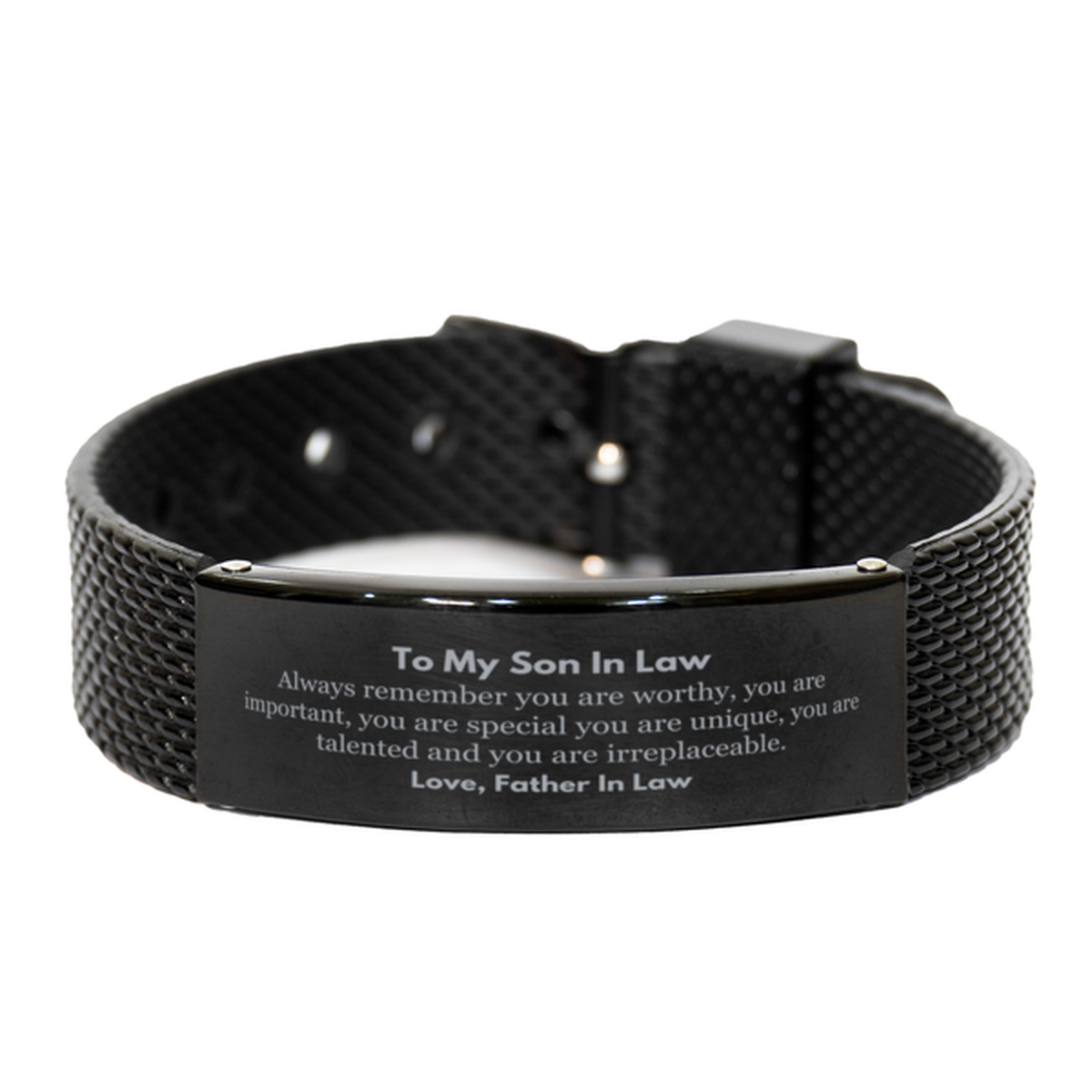 Son In Law Birthday Gifts from Father In Law, Inspirational Black Shark Mesh Bracelet for Son In Law Christmas Graduation Gifts for Son In Law Always remember you are worthy, you are important. Love, Father In Law