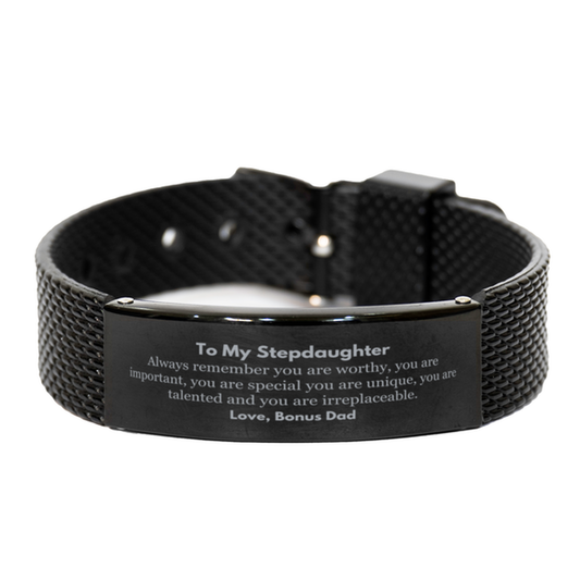 Stepdaughter Inspirational Black Bracelet - Always Remember You Are Worthy | Birthday Gift