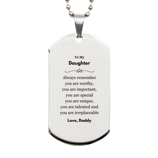 Daughter Silver Dog Tag Necklace - Always Remember You Are W worthy | Birthday Gift
