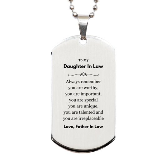 Daughter In Law Silver Dog Tag Necklace - Always Remember You Are Worthy | Birthday Gift
