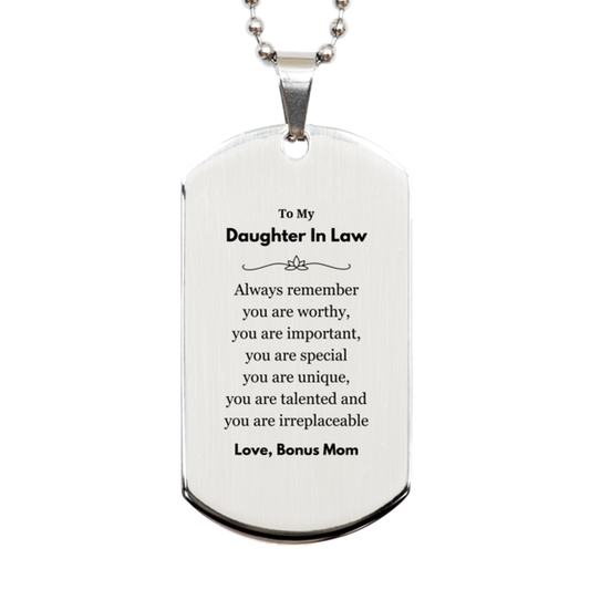 Daughter In Law Silver Dog Tag Necklace - Always Remember You Are Worthy | Birthday Gift