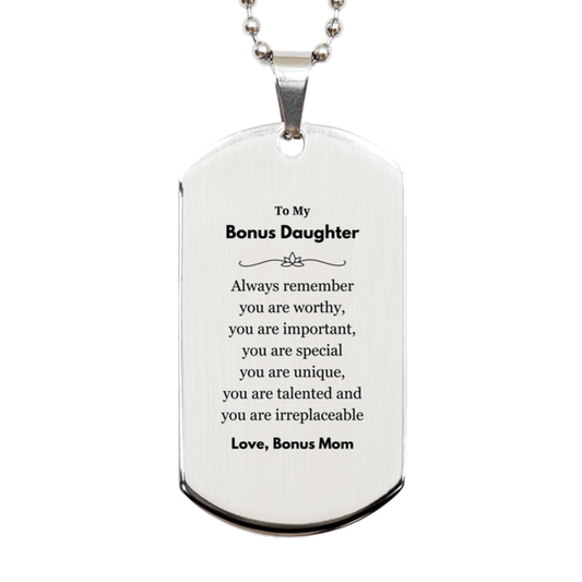 Bonus Daughter Silver Dog Tag Necklace - Always Remember You Are Wworthy | Birthday Gift
