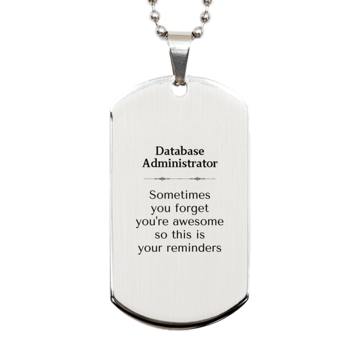Sentimental Database Administrator Silver Dog Tag, Database Administrator Sometimes you forget you're awesome so this is your reminders, Graduation Christmas Birthday Gifts for Database Administrator, Men, Women, Coworkers
