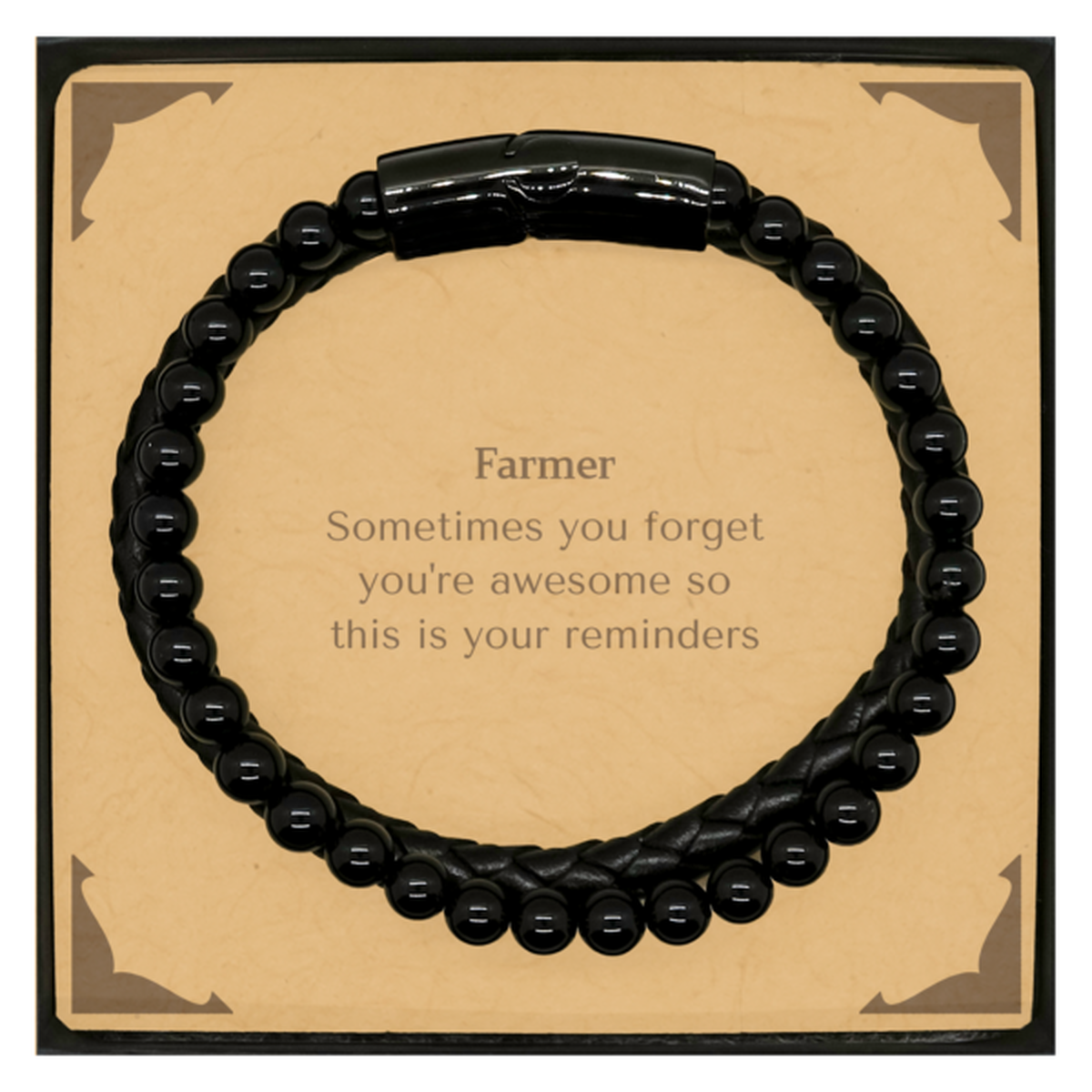 Farmer Stone Leather Bracelet - Inspirational Reminder | Graduation & Christmas Gift