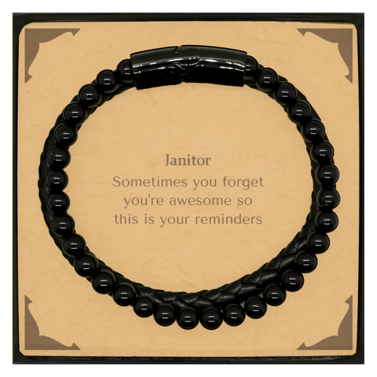 Janitor Stone Leather Bracelet - Inspirational Reminder | Graduation Christmas Birthday Gift