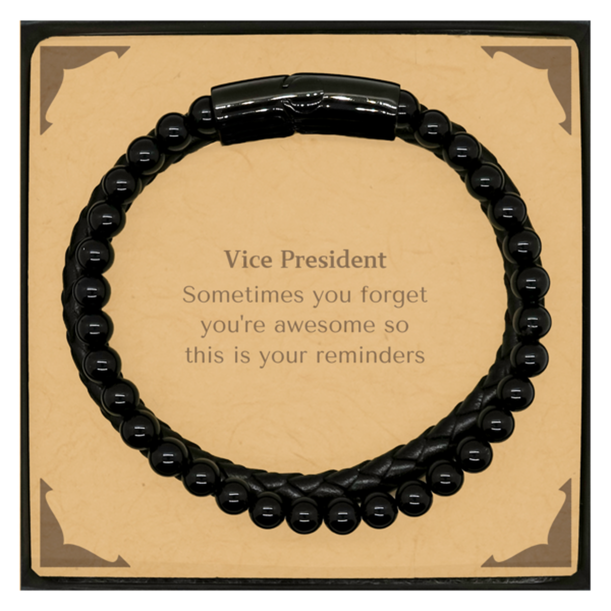 Vice President Stone Leather Bracelet - Inspirational Reminder | Graduation, Birthday Gift