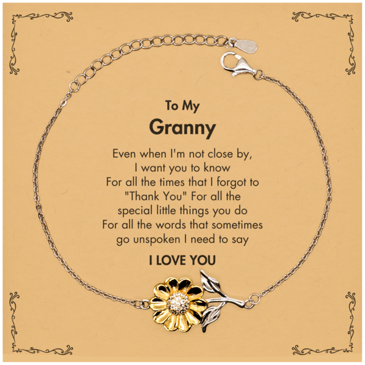 Thank You Gifts for Granny, Keepsake Sunflower Bracelet Gifts for Granny Birthday Mother's day Father's Day Granny For all the words That sometimes go unspoken I need to say I LOVE YOU