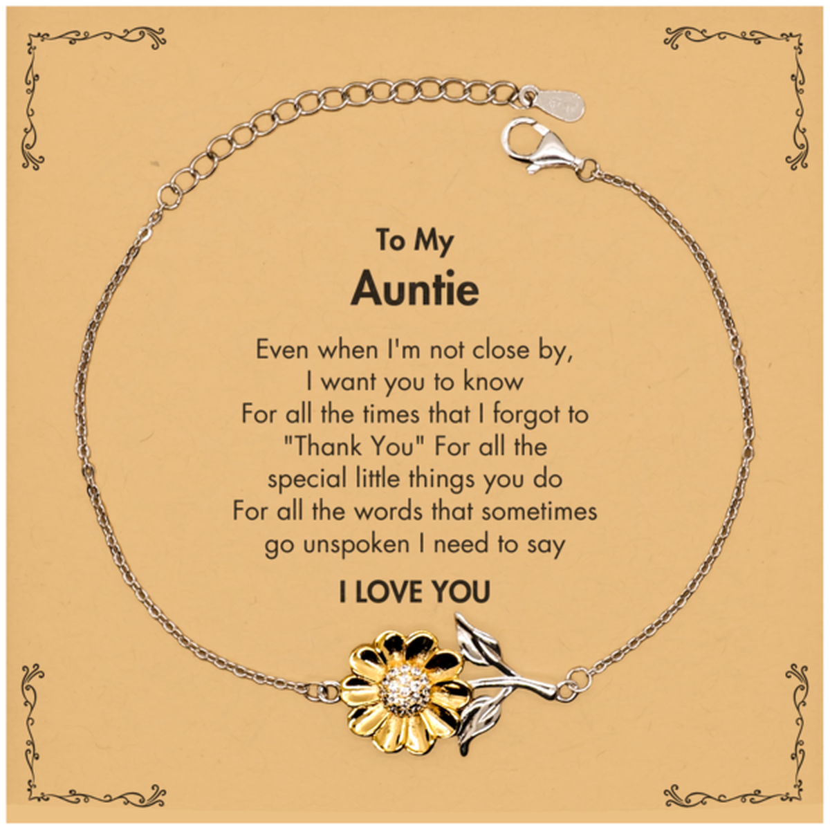 Auntie Sunflower Bracelet - I Love You Quote | Birthday Gift
