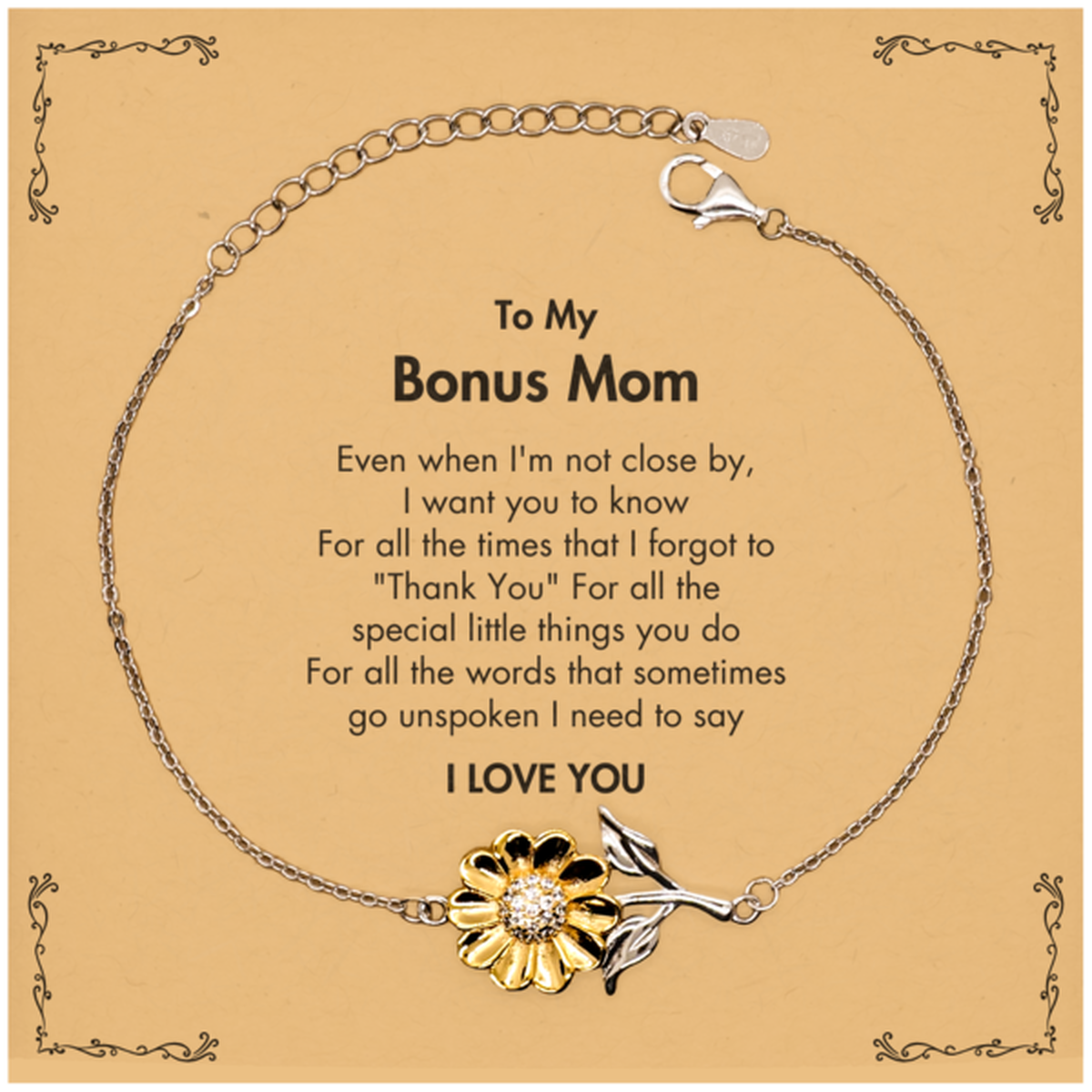 Bonus Mom Sunflower Bracelet - I Love You Design | Mother's Day Gift