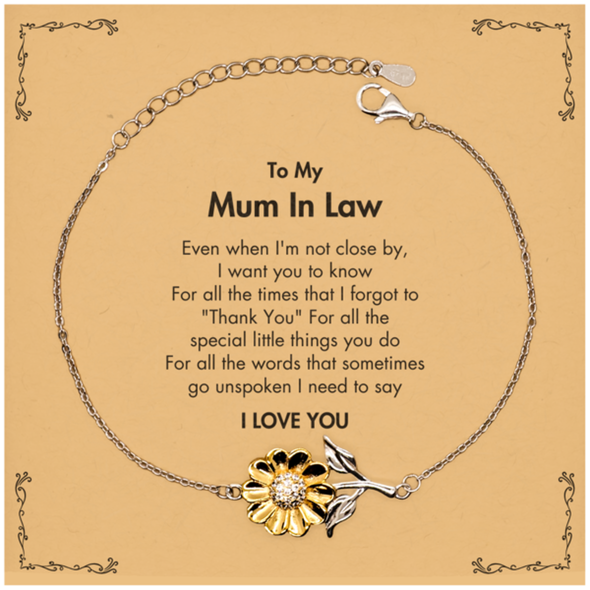 Mum In Law Sunflower Bracelet - I Love You Design | Heartfelt Gift