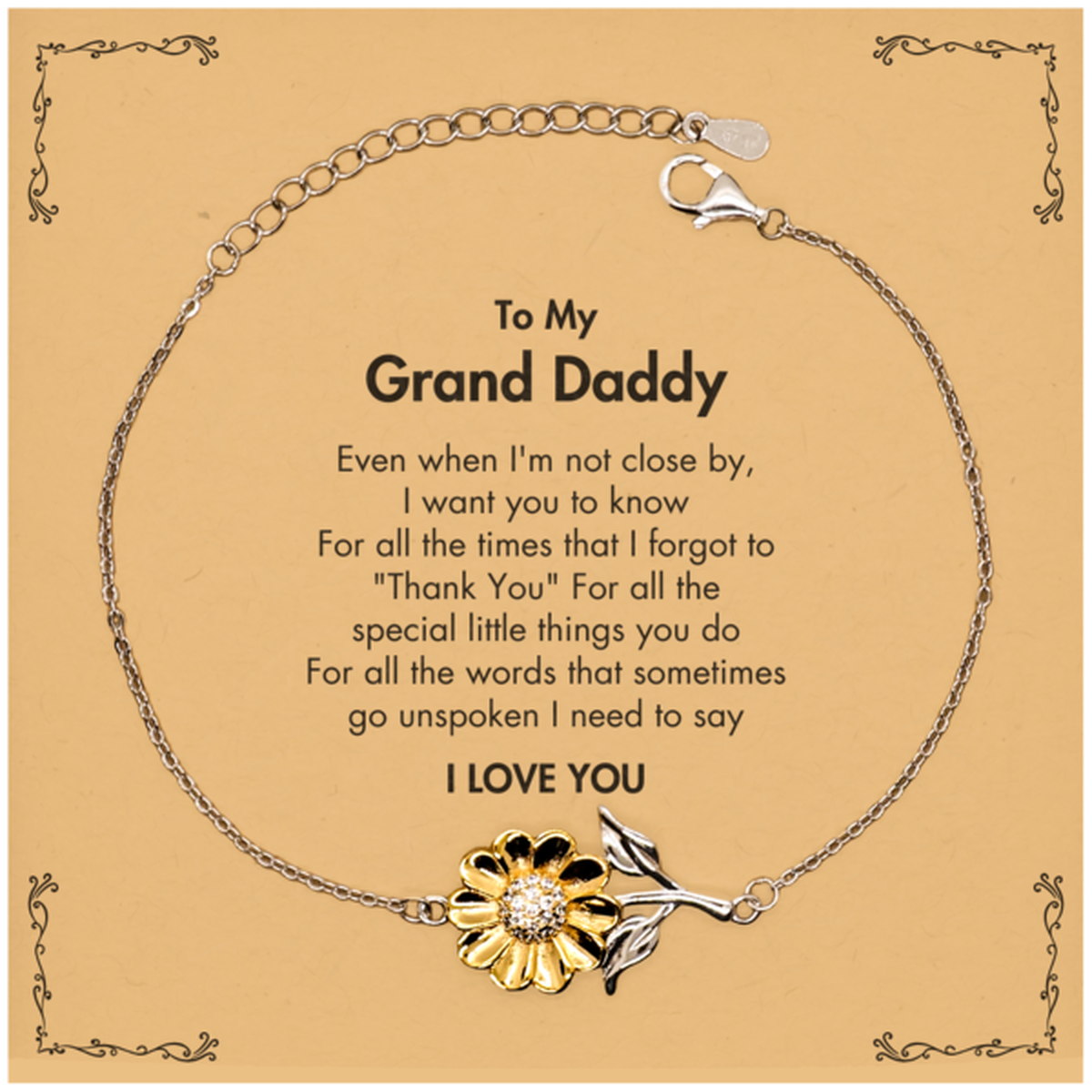 Grand Daddy Sunflower Bracelet - I Love You Design | Birthday Gift