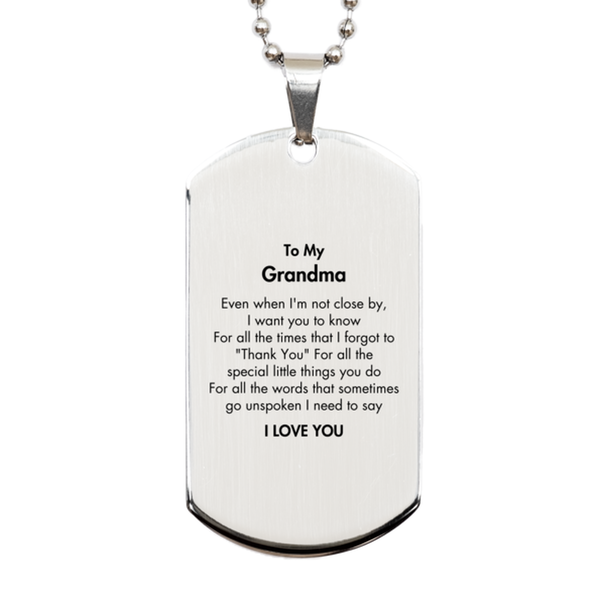 Thank You Gifts for Grandma, Keepsake Silver Dog Tag Gifts for Grandma Birthday Mother's day Father's Day Grandma For all the words That sometimes go unspoken I need to say I LOVE YOU